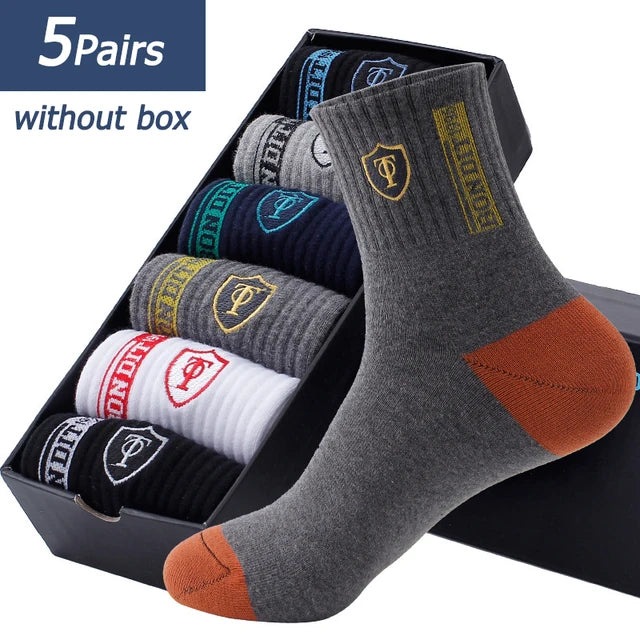 5 Pairs Men's Sports Socks Apring and Autumn Summer Leisure Sweat Absorbent Comfortable Thin Breathable Basketball Meias EU 38-43