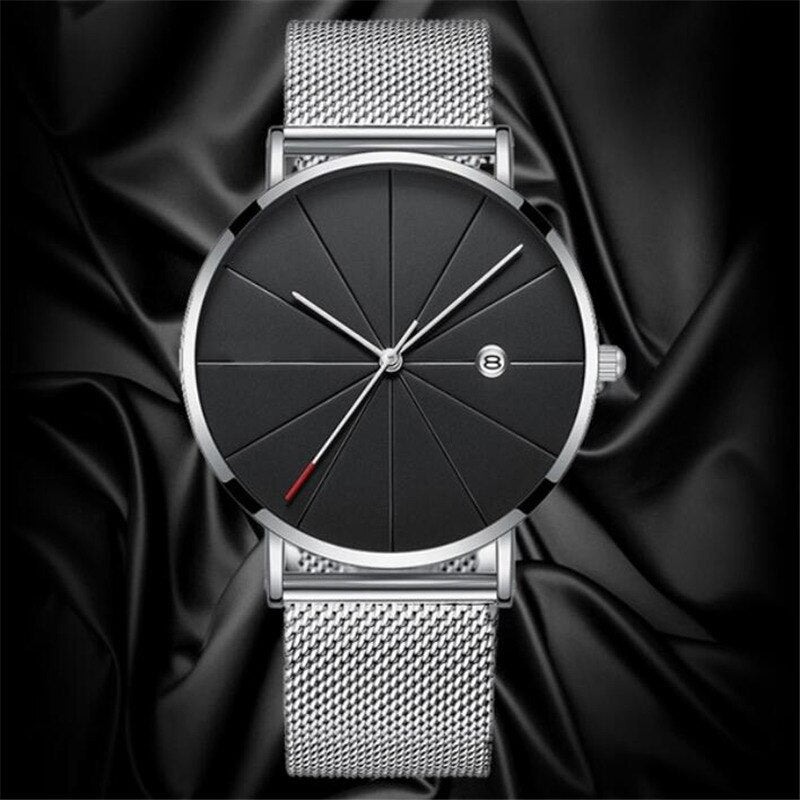 Simple Men's Watch Stainless Steel Mesh Band Watches Classic Quartz Date Wristwatch Casual Luxury Masculino Relogios