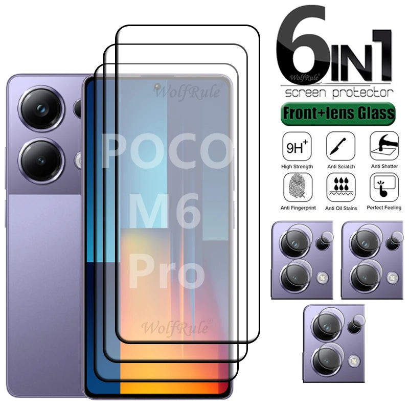 6-in-1 per Poco M6 Pro Glass Xiaomi Poco M6 Pro vetro temperato Full Glue Cover Phone Screen Protector Poco M 6 M6 Pro Lens Glass