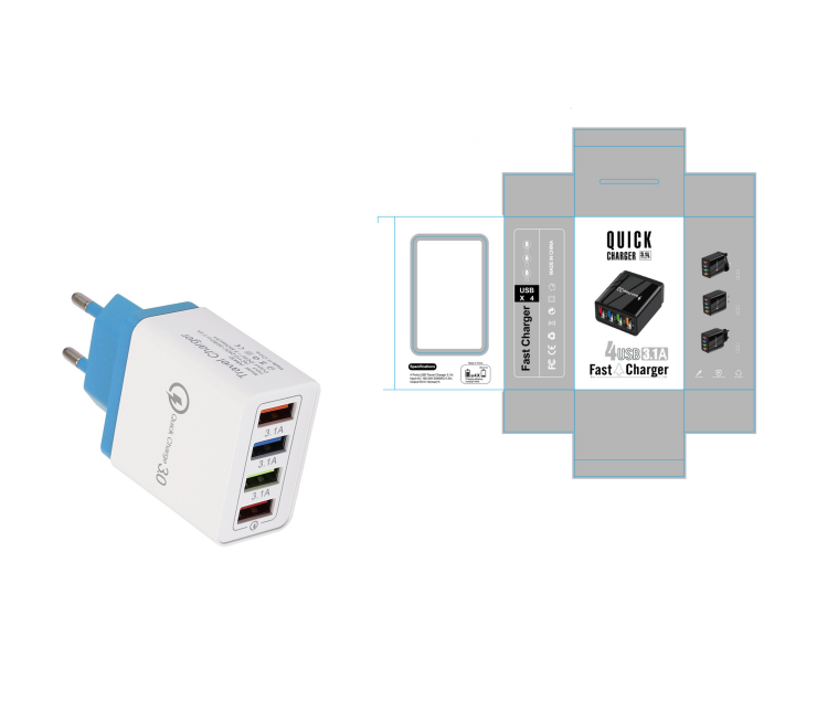 USB-Ladegerät Quick Charge 3.0 4 Handy-Adapter für Tablet, tragbares mobiles Wandladegerät, Schnellladegerät