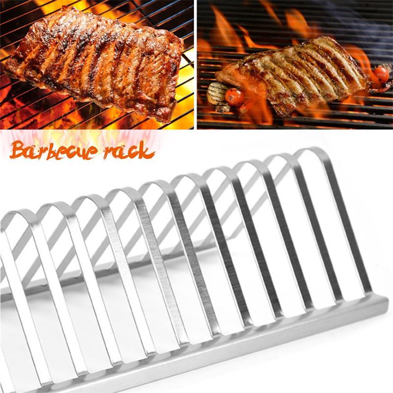 Edelstahl-Grill-Grill-Halter, Räucherrippen-Racks, Grillen, Grillzubehör, Braten im Freien, Picknick-Utensilien