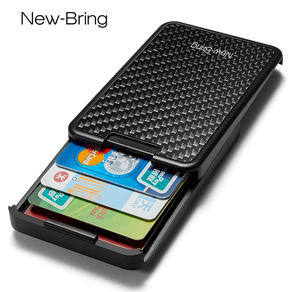 NewBring Slide Wallet RFID Blocking Carbon Fiber Credit ID Card Holder For Men Women Male Female Card Money Minimalist Purse