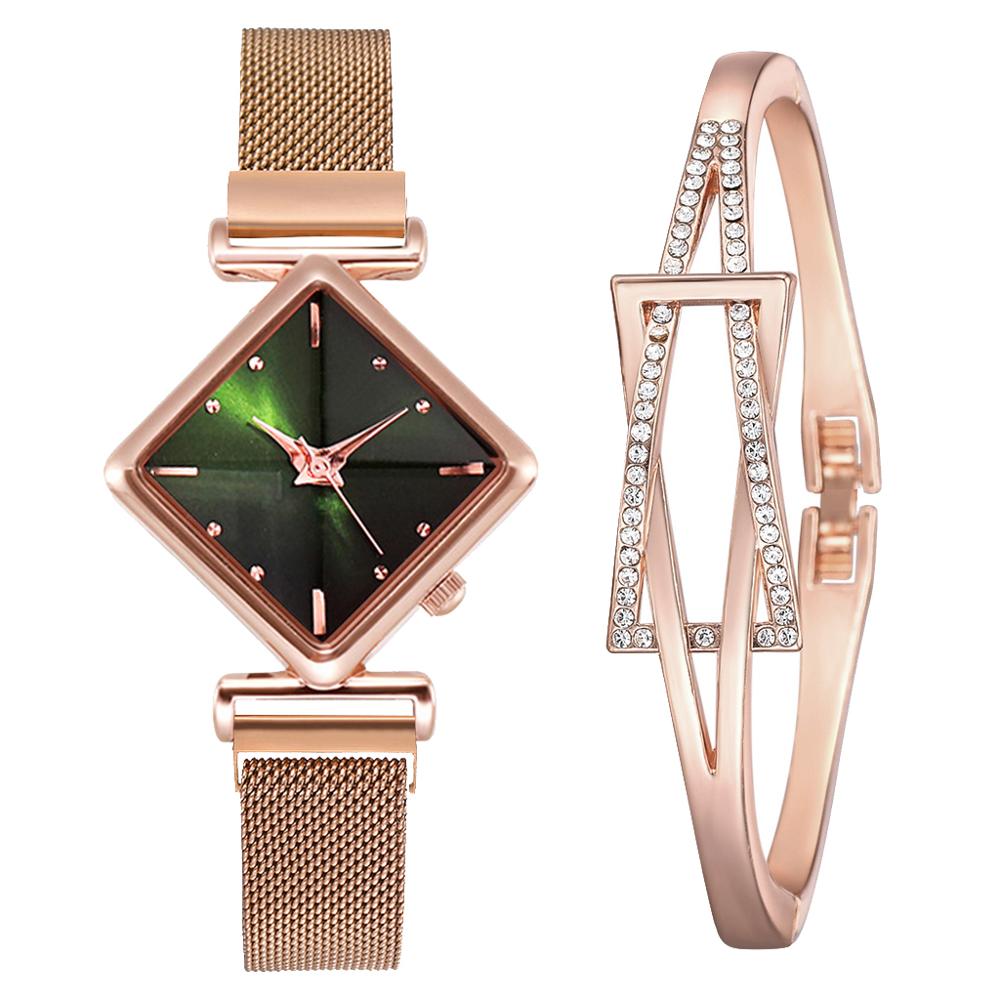 Women Square Watch Luxury Ladies Quartz Magnet Buckle Gradient Color Watches Relogio Feminino For Gift Clock