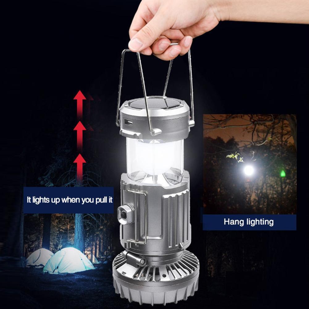 Tragbare Outdoor-LED-Camping-Laterne mit Ventilator, Solarladung, wiederaufladbares Licht, hängende Zeltlampe, Fisch-Taschenlampe