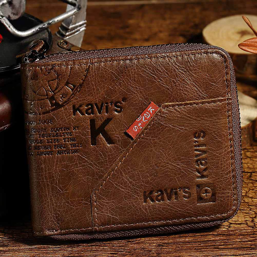 Men's Short Leather Short Zipper Head Layer Leather Retro Youth Fashion Multifunctional Soft Wallet