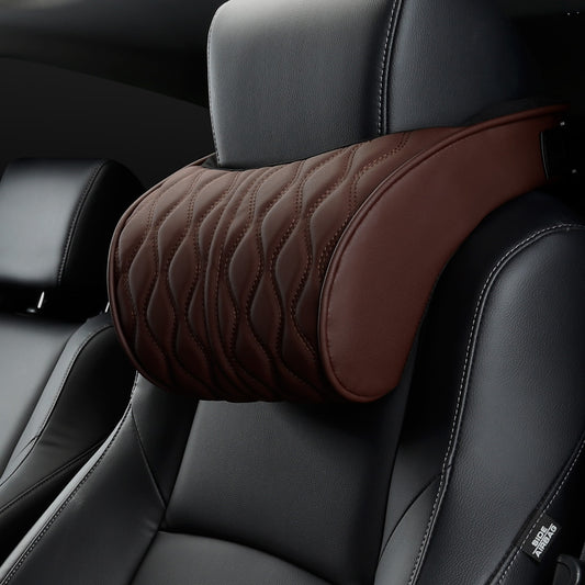 Memory Foam Car Headrest Pillow Leather Embroidered Seat Supports Sets Back Cushion Adjustment Auto Neck Rest Lumbar Pillows