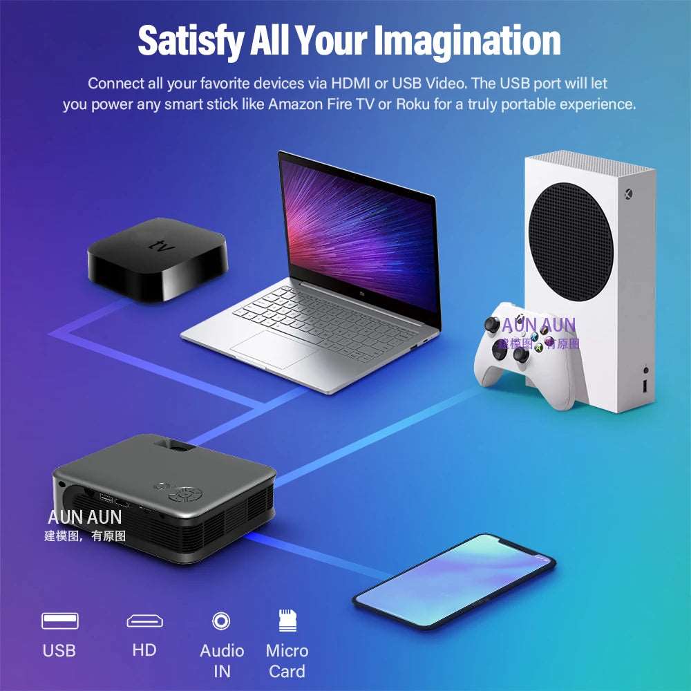 AUN Portable Projector Mini A30 Upgrade Home Theater Projectors 4K Video Play Via HD Port Smart Tv Screens Cinema Beam Laser 3D