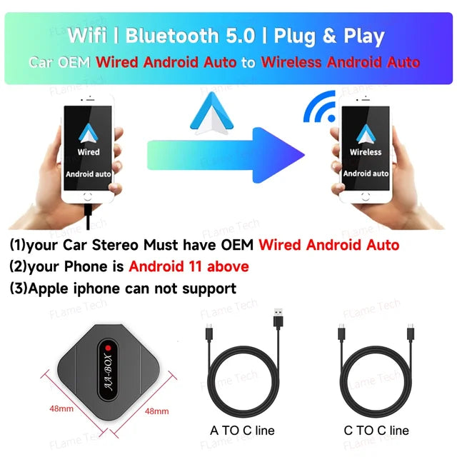 Adattatore Wireless per Auto Android Smart AI Box Car OEM cablato Android Auto a Dongle USB Wireless per SamSung XiaoMi il più nuovo Mini corpo