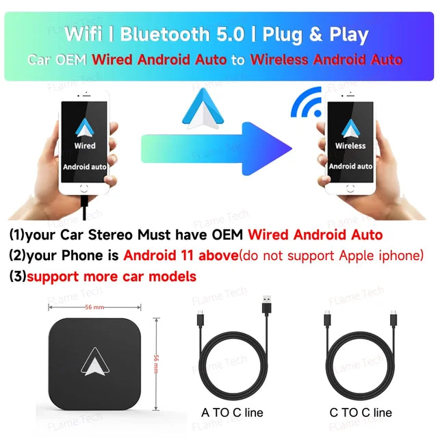 Adattatore Wireless per Auto Android Smart AI Box Car OEM cablato Android Auto a Dongle USB Wireless per SamSung XiaoMi il più nuovo Mini corpo