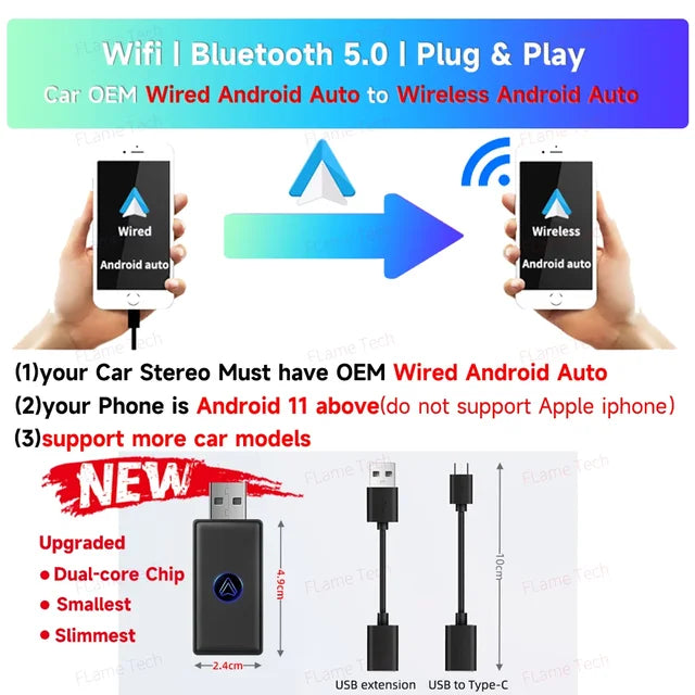 Adattatore Wireless per Auto Android Smart AI Box Car OEM cablato Android Auto a Dongle USB Wireless per SamSung XiaoMi il più nuovo Mini corpo