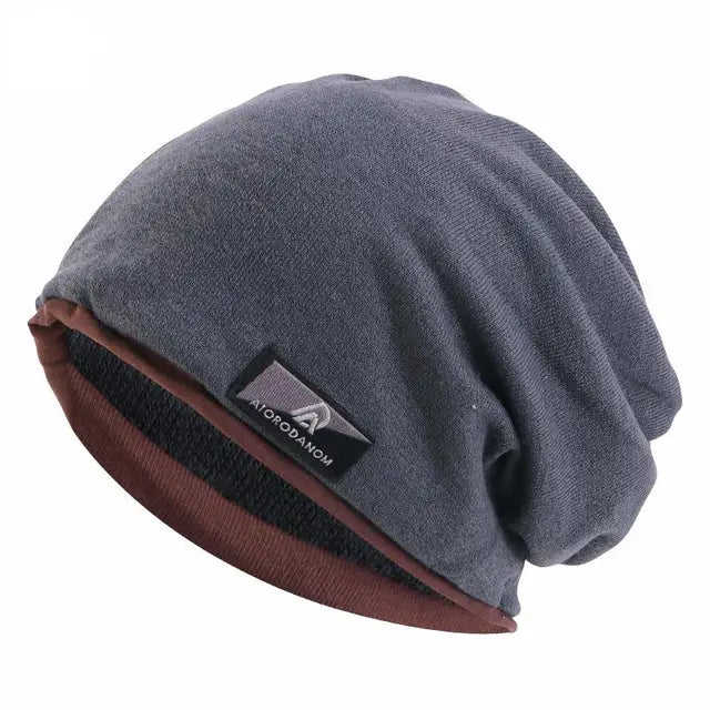 Autumn and Winter Cashmere Double Layer Skullies Bennies Unisex Pullover Hat