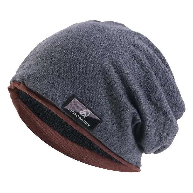 Autumn and Winter Cashmere Double Layer Skullies Bennies Unisex Pullover Hat