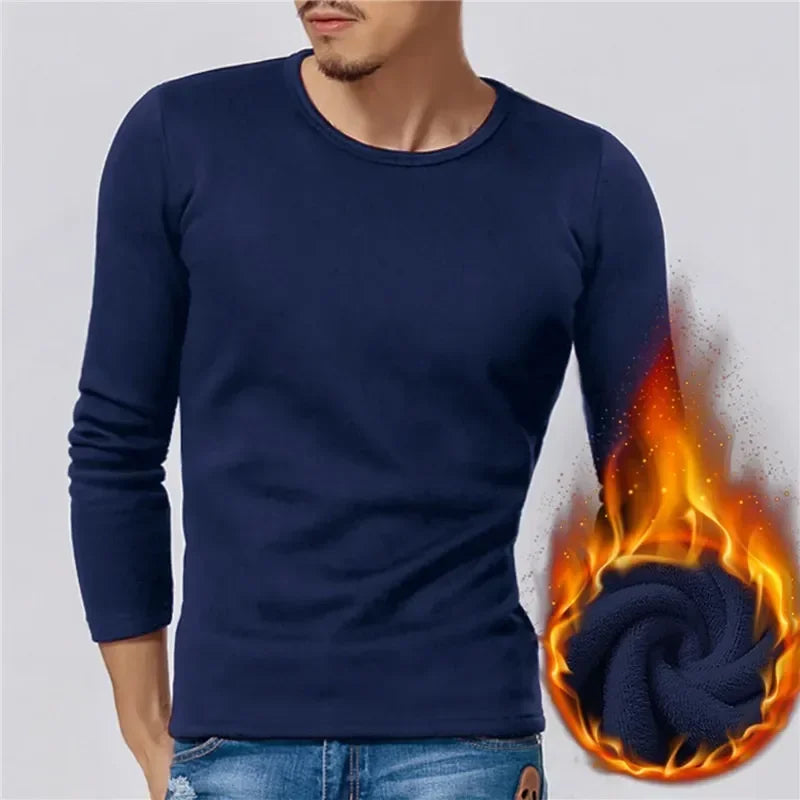 Autumn Winter Thermo Pullover Long Sleeve Base Tee Men Thermal Underwear Tops Fleece Thickened T-shirt Thin Bottom Warm Clothes