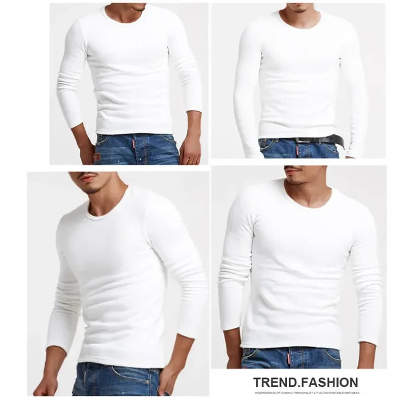 Autumn Winter Thermo Pullover Long Sleeve Base Tee Men Thermal Underwear Tops Fleece Thickened T-shirt Thin Bottom Warm Clothes