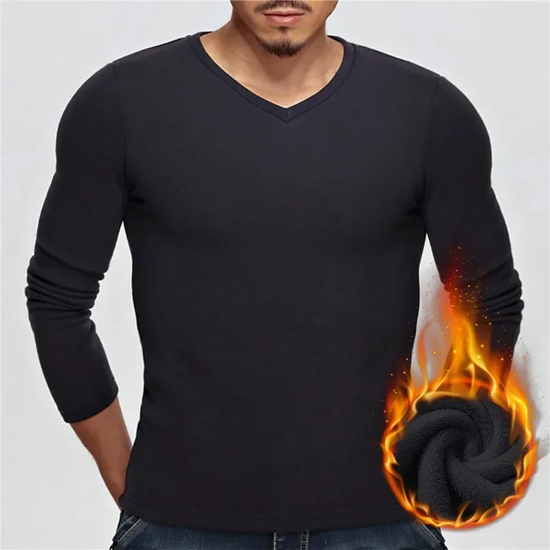 Autumn Winter Thermo Pullover Long Sleeve Base Tee Men Thermal Underwear Tops Fleece Thickened T-shirt Thin Bottom Warm Clothes