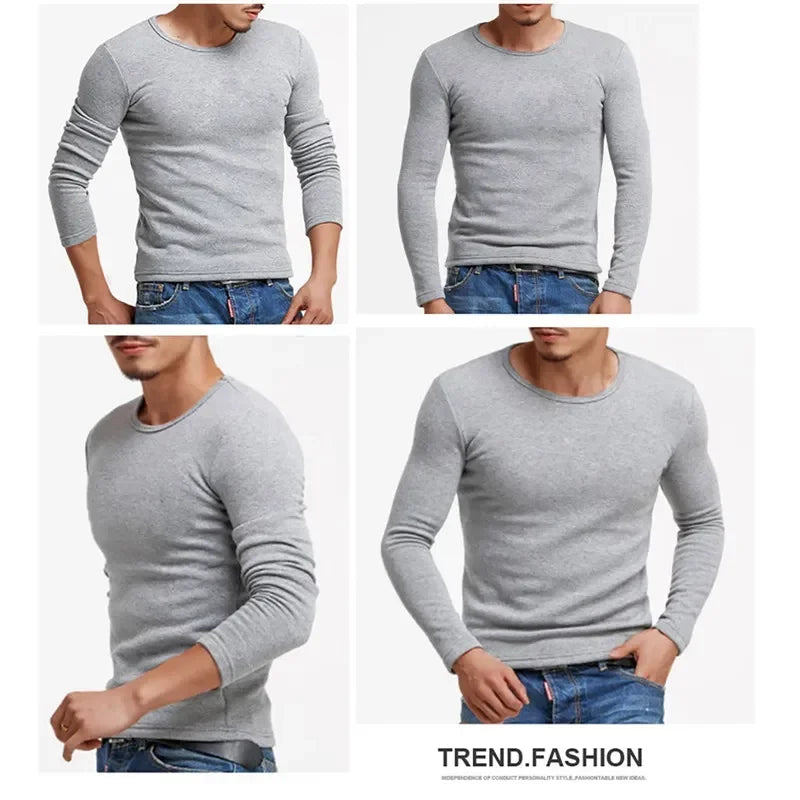 Autumn Winter Thermo Pullover Long Sleeve Base Tee Men Thermal Underwear Tops Fleece Thickened T-shirt Thin Bottom Warm Clothes