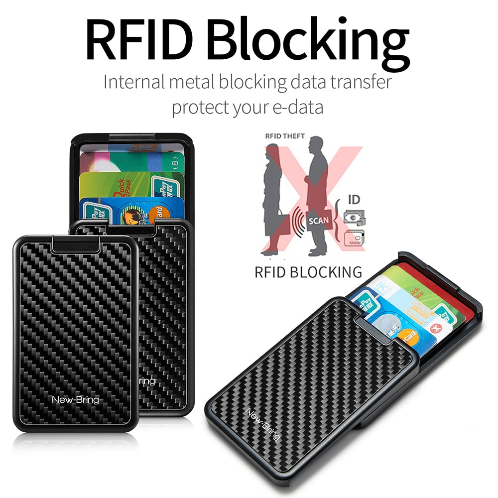 NewBring Slide Wallet RFID Blocking Carbon Fiber Credit ID Card Holder For Men Women Male Female Card Money Minimalist Purse