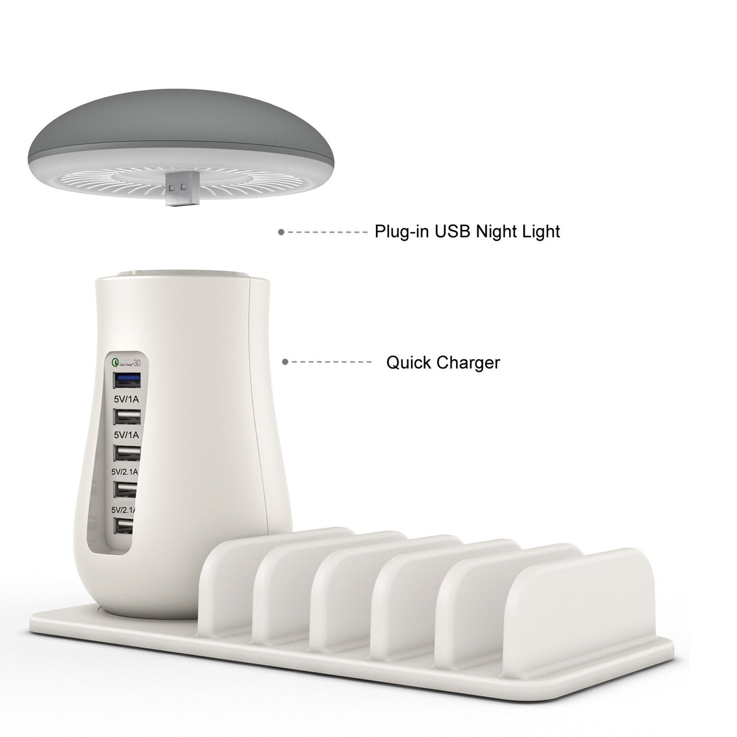 Multi Port Quick charger 3.0 Mushroom Lamp QC3.0 Charge for smart phone  Led Lamp USB Charging Station Dock