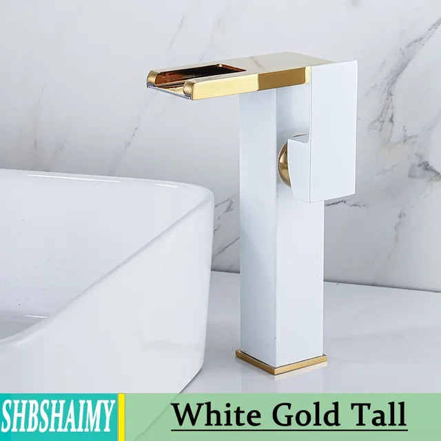 Hydroelectric Bathroom LED Waterfall Faucet Basin Deck Mounted Basin Faucet Solid Brass Basin Faucet Luminous Basin Faucet