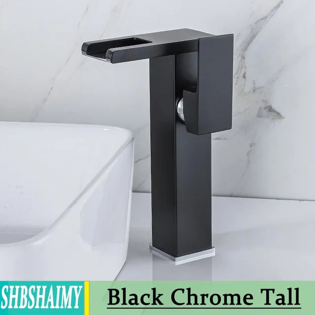 Hydroelectric Bathroom LED Waterfall Faucet Basin Deck Mounted Basin Faucet Solid Brass Basin Faucet Luminous Basin Faucet