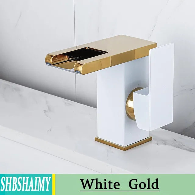 Hydroelectric Bathroom LED Waterfall Faucet Basin Deck Mounted Basin Faucet Solid Brass Basin Faucet Luminous Basin Faucet