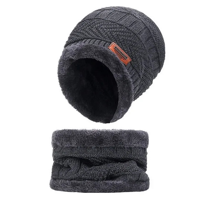 3 IN 1 Winter Knitted Hat with Scarves and Touch Screen Gloves for Men Women Windproof Warm Fleece Cap Cycling Gear 