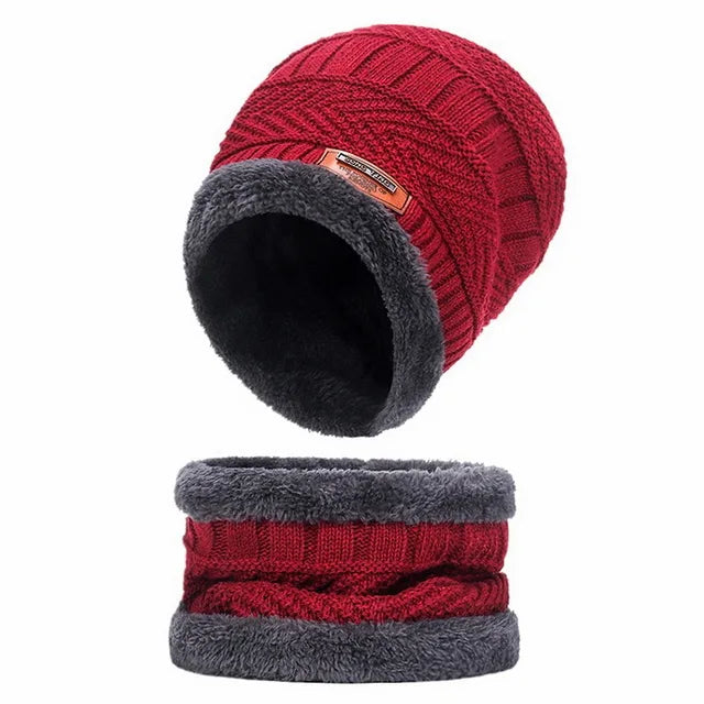 3 IN 1 Winter Knitted Hat with Scarves and Touch Screen Gloves for Men Women Windproof Warm Fleece Cap Cycling Gear 