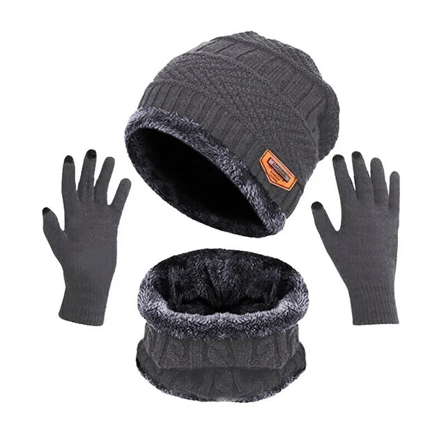 3 IN 1 Winter Knitted Hat with Scarves and Touch Screen Gloves for Men Women Windproof Warm Fleece Cap Cycling Gear 