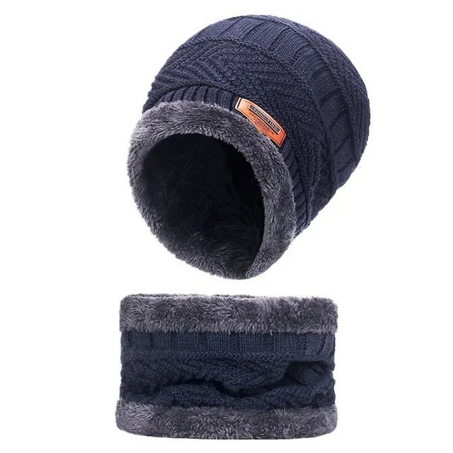 3 IN 1 Winter Knitted Hat with Scarves and Touch Screen Gloves for Men Women Windproof Warm Fleece Cap Cycling Gear 