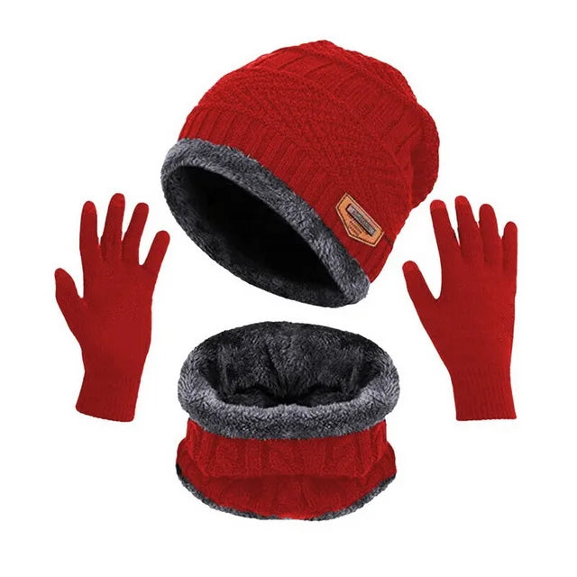 3 IN 1 Winter Knitted Hat with Scarves and Touch Screen Gloves for Men Women Windproof Warm Fleece Cap Cycling Gear 