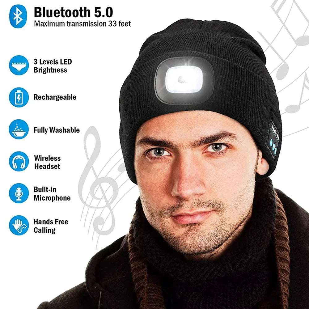 Berretto musicale Unisex con luce e cuffie Bluetooth Wireless regali tecnologici unici per donna uomo papà papà cuffie ricaricabili USB