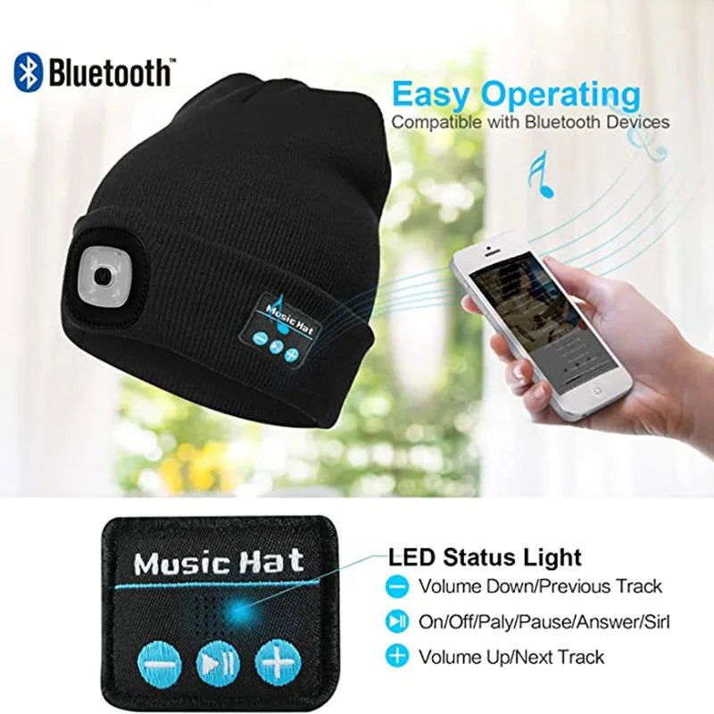 Berretto musicale Unisex con luce e cuffie Bluetooth Wireless regali tecnologici unici per donna uomo papà papà cuffie ricaricabili USB