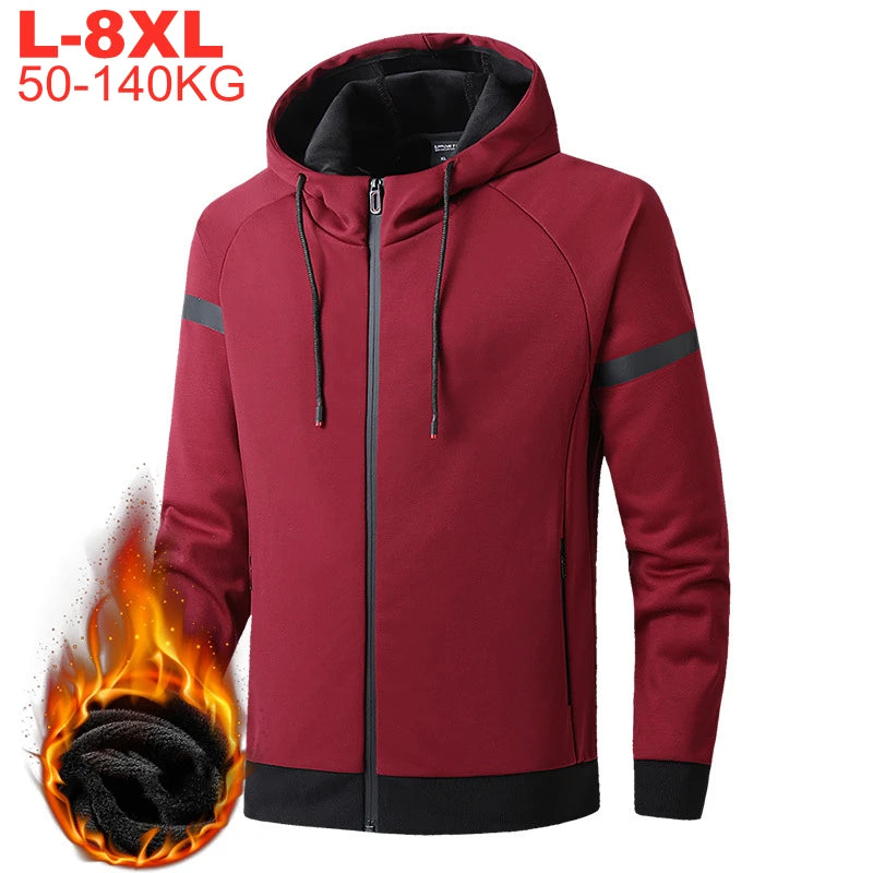 Big Size 8xl 7xl 6xl Men's Hooded Jacket Winter Thicken Oversized Coats Male Hooded Fleece Lining Jackets Men Autumn Outerwear