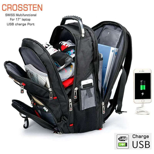 Borse svizzere-multifunzionali zaino per Laptop durevole da 17 pollici, borsa da viaggio da 45 litri, Bookbag universitaria, porta di ricarica USB, resistente all'acqua