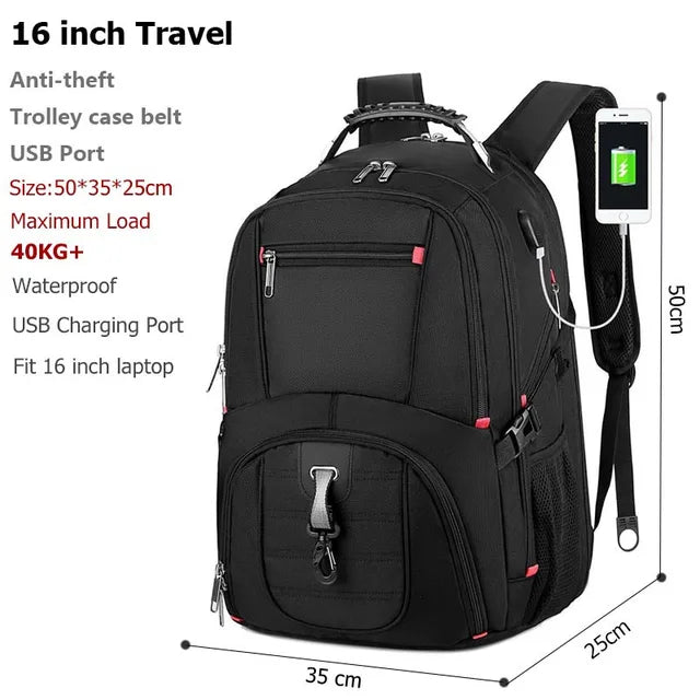 Swiss Bags-Multifunctional 17 Inch Durable Laptop Backpack, 45L Travel Bag, College Bookbag, USB Charging Port, Water Resistant