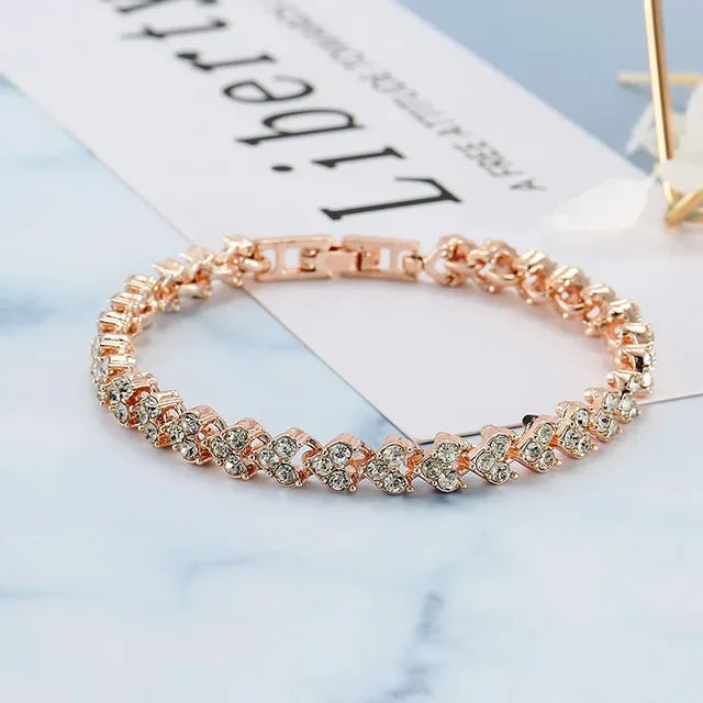 Braccialetto di cristallo romano di lusso per le donne braccialetti a catena a cuore di moda braccialetto di strass accessori per gioielli da sposa spedizione gratuita