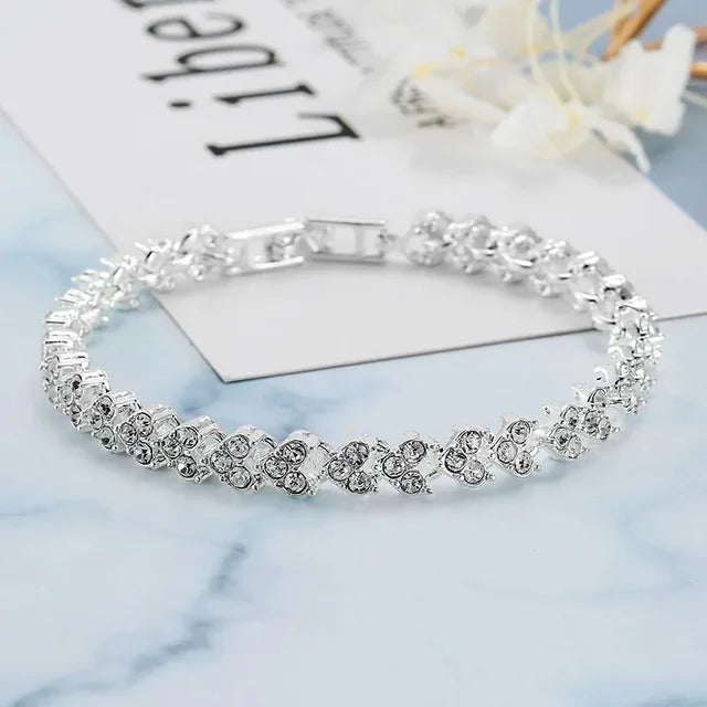 Braccialetto di cristallo romano di lusso per le donne braccialetti a catena a cuore di moda braccialetto di strass accessori per gioielli da sposa spedizione gratuita