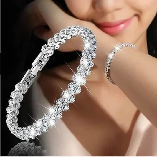 Luxury Roman Crystal Bracelet for Women Fashion Heart Chain Bracelets Rhinestone Bracelet Wedding Jewelry Accessories Free Shipping