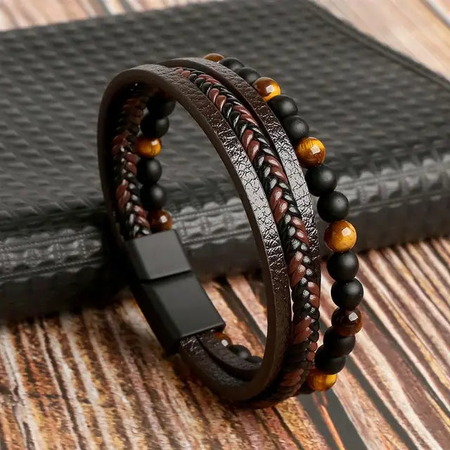 New Style Classic Men's Leather Bracelet Hand Woven Multilayer Combination Accessory Fashion Men Jewelry Wholesale Dropshipping