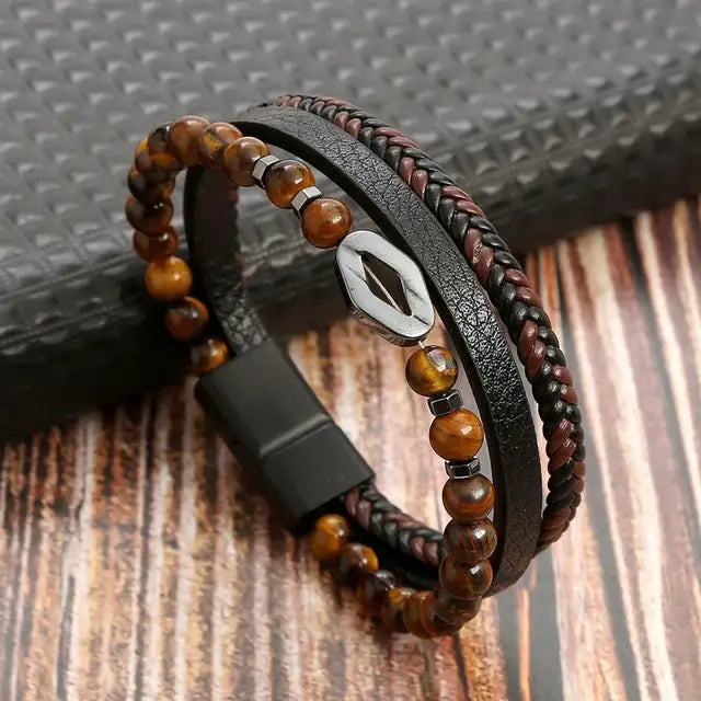 New Style Classic Men's Leather Bracelet Hand Woven Multilayer Combination Accessory Fashion Men Jewelry Wholesale Dropshipping