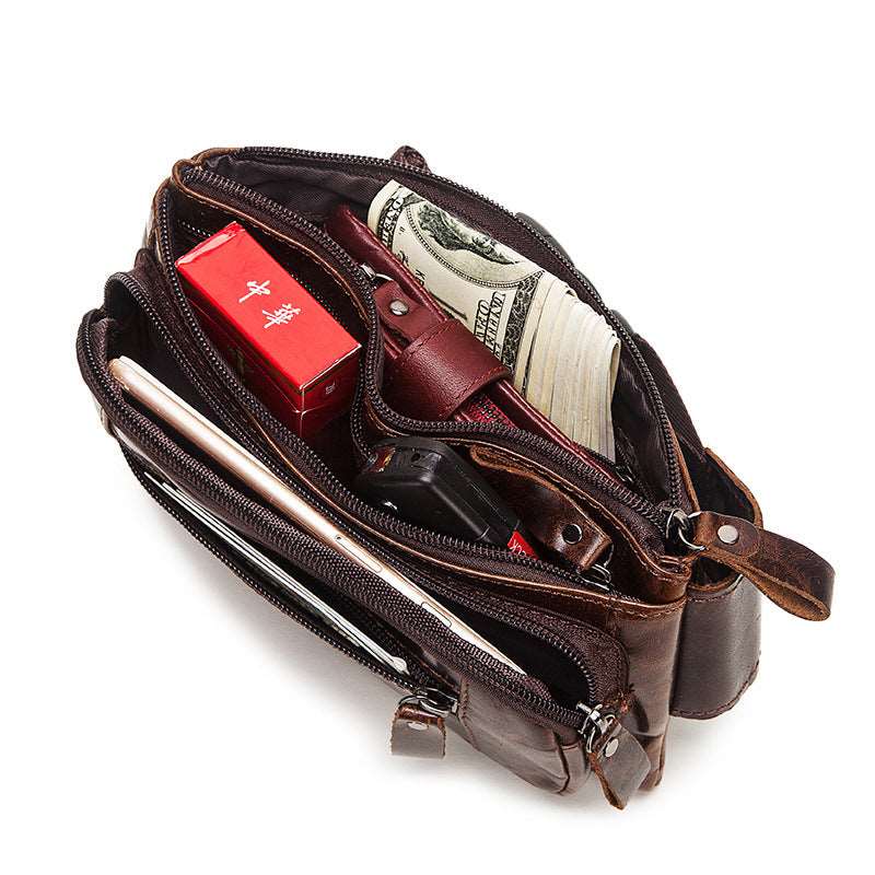 Genuine Leather Men's Waist Bag First Layer Leather Multifunctional Chest Bag Retro Messenger Bag