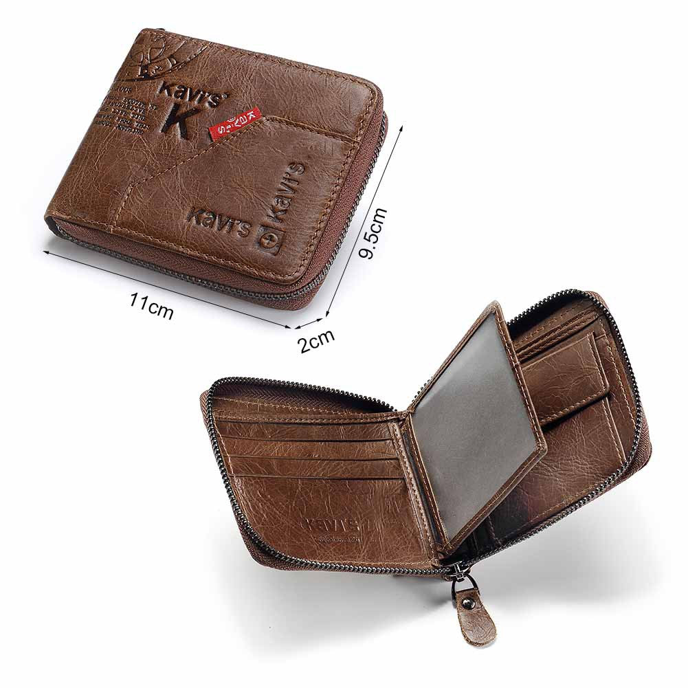 Men's Short Leather Short Zipper Head Layer Leather Retro Youth Fashion Multifunctional Soft Wallet 