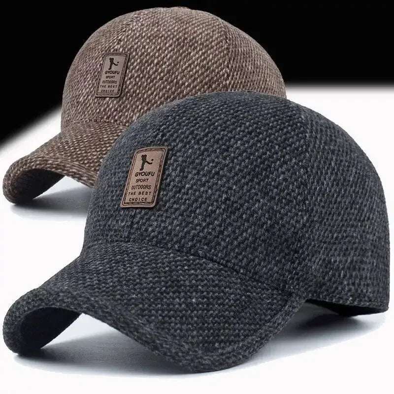 Cappelli lavorati a maglia di lana con protezione per le orecchie da uomo berretti da Baseball per papà caldi invernali addensare paraorecchie copertura cappello Snapback in cotone addensato