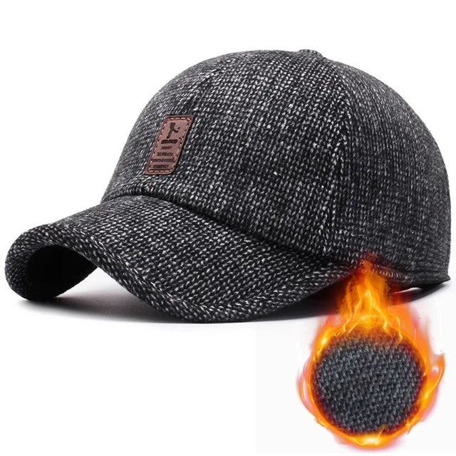 Cappelli lavorati a maglia di lana con protezione per le orecchie da uomo berretti da Baseball per papà caldi invernali addensare paraorecchie copertura cappello Snapback in cotone addensato