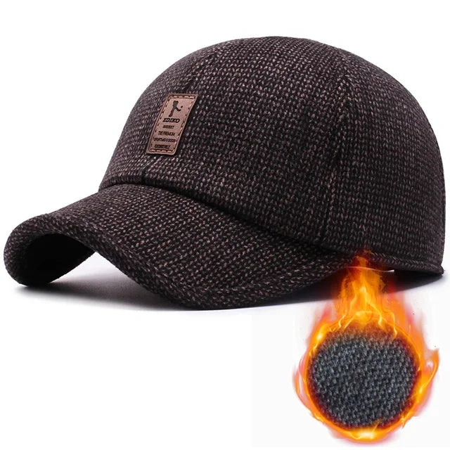 Cappelli lavorati a maglia di lana con protezione per le orecchie da uomo berretti da Baseball per papà caldi invernali addensare paraorecchie copertura cappello Snapback in cotone addensato