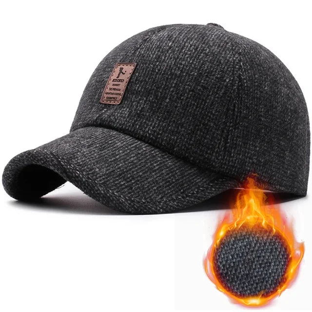 Cappelli lavorati a maglia di lana con protezione per le orecchie da uomo berretti da Baseball per papà caldi invernali addensare paraorecchie copertura cappello Snapback in cotone addensato