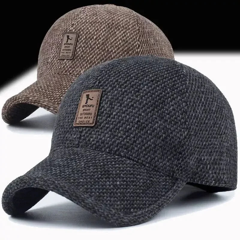 Cappelli lavorati a maglia di lana con protezione per le orecchie da uomo berretti da Baseball per papà caldi invernali addensare paraorecchie copertura cappello Snapback in cotone addensato