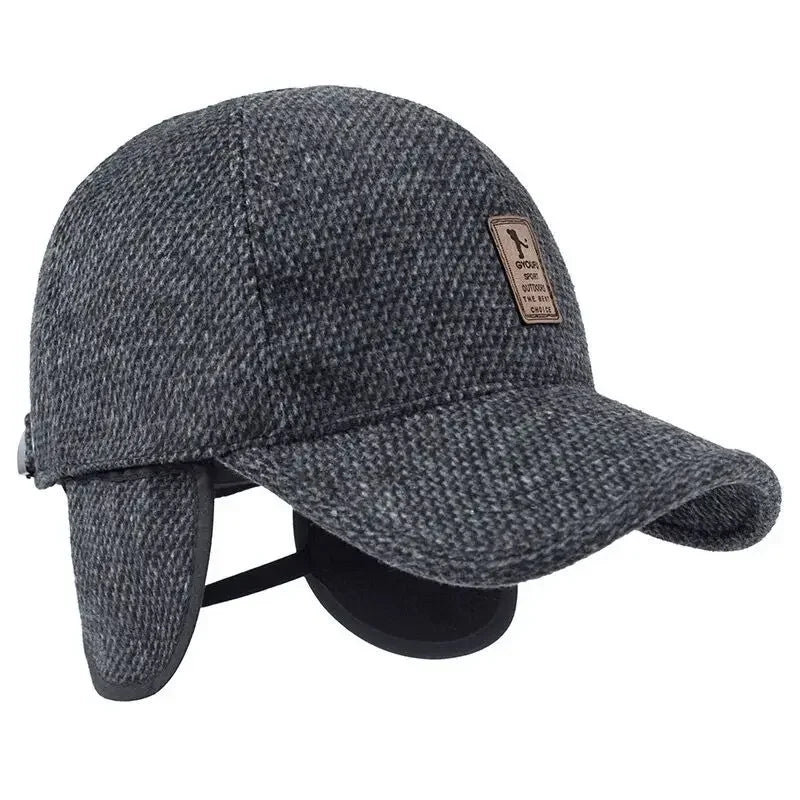 Cappelli lavorati a maglia di lana con protezione per le orecchie da uomo berretti da Baseball per papà caldi invernali addensare paraorecchie copertura cappello Snapback in cotone addensato