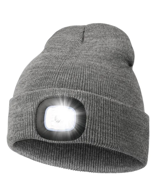 Cappello a cuffia con luce, berretto a cuffia illuminato a LED ricaricabile USB, cappello a berretto lavorato a maglia invernale Unisex per camminare di notte, pesca, camma