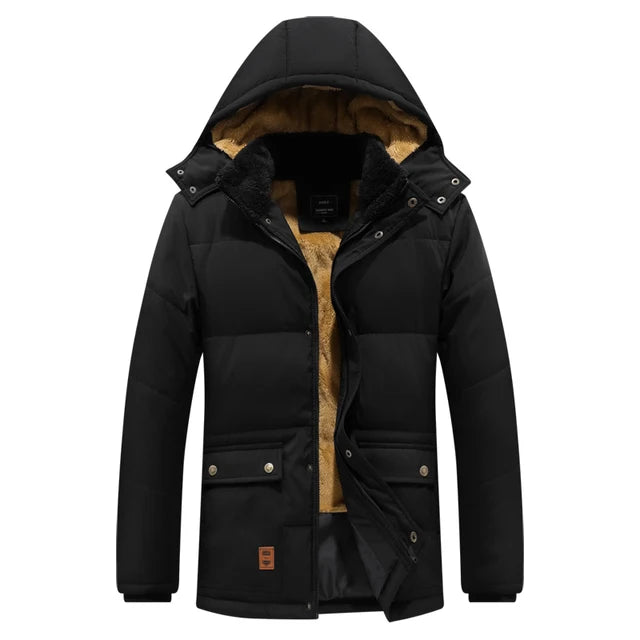 Men's Winter Coat Windproof Warm Plush Jacket Click Hooded Outdoor Jacket Fashion Classic Parka Male Clothing Cold-proof Outerwear